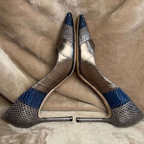 Jimmy Choo Metallic Leather Snakeskin Pumps 3.5" Heels Women's 37.5 US‎ Size 7.5 - Picture 5 of 9